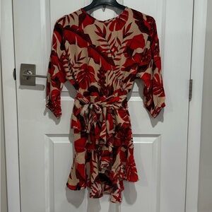 Red and Beige Floral Dress